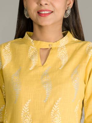 yellow jaipuri rayon silver print kurta - 17775674 - Standard Image - 4