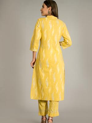 yellow jaipuri rayon silver print kurta - 17775674 - Standard Image - 5