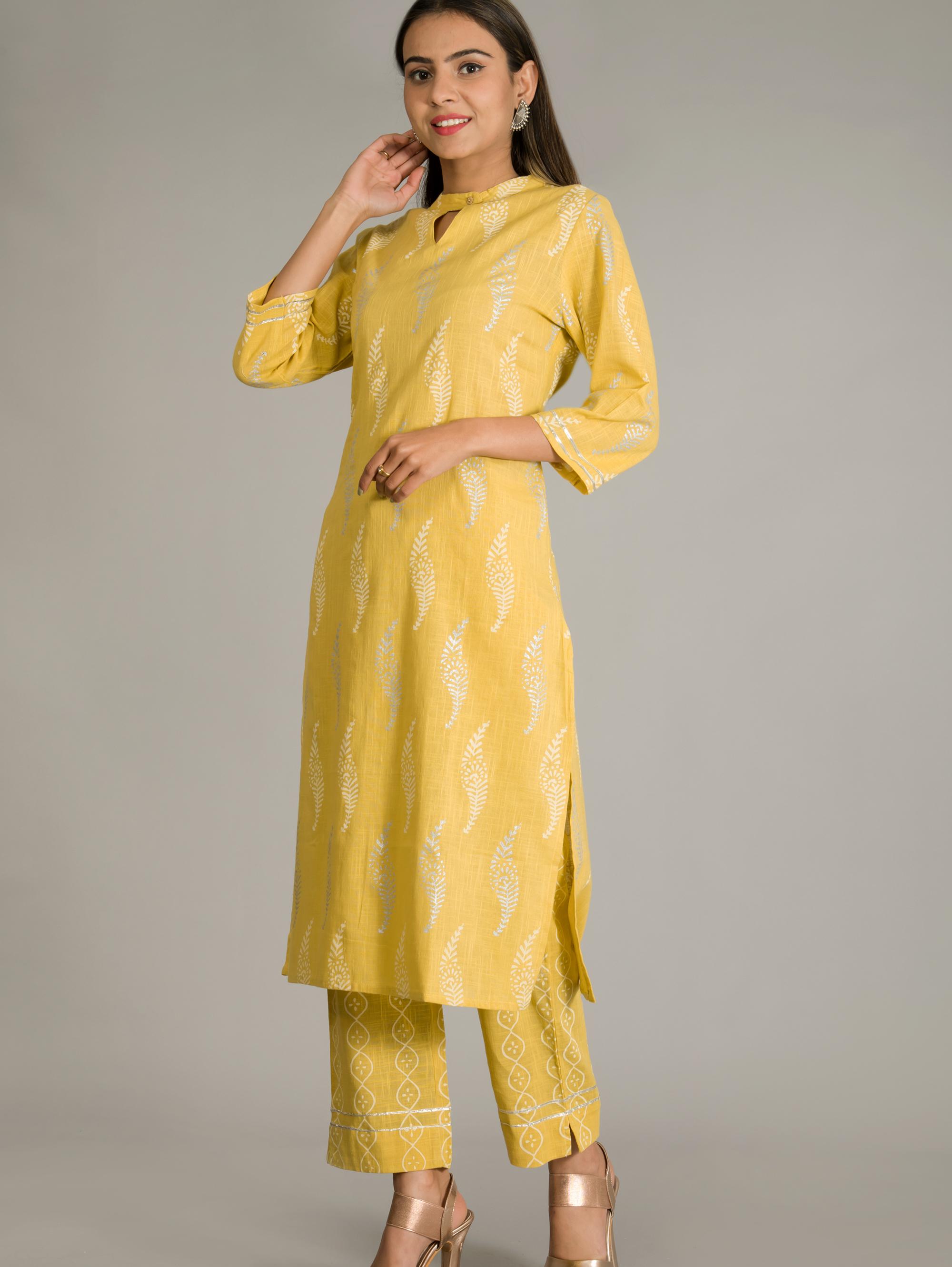 yellow jaipuri rayon silver print kurta - 17775674 - Zoom Image - 2