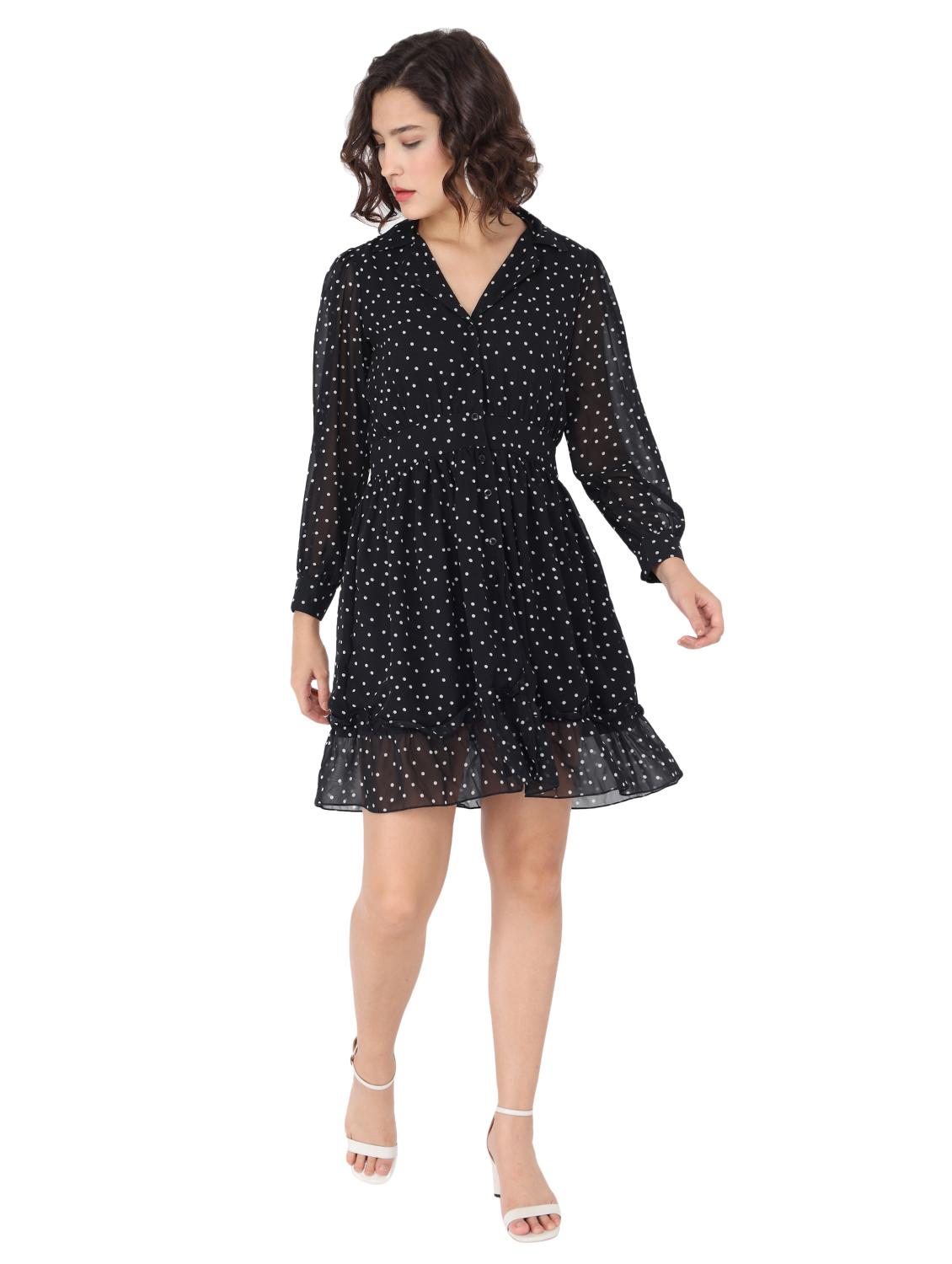 bishop sleeve polka dot fit & flare dress - 17776105 - Zoom Image - 1