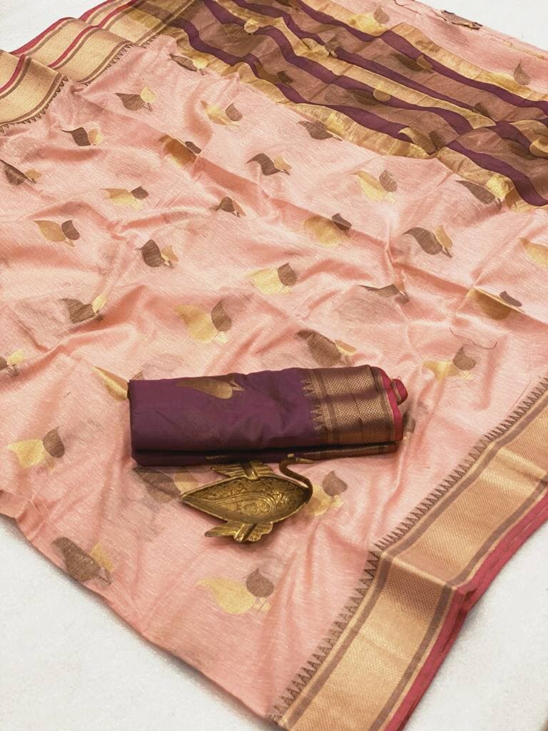 soft linen silk saree with weaving - 17776333 - Zoom Image - 2