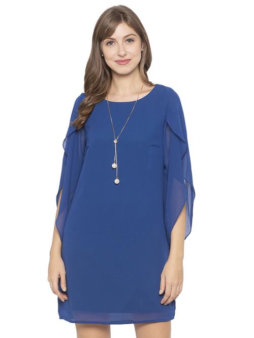 slit sleeved solid sheath dress - 17776352 - Standard Image - 1