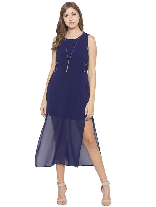 tie knot detail high slit dress - 17776359 - Standard Image - 1