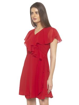 ruffle detail solid wrap dress - 17776369 - Standard Image - 2