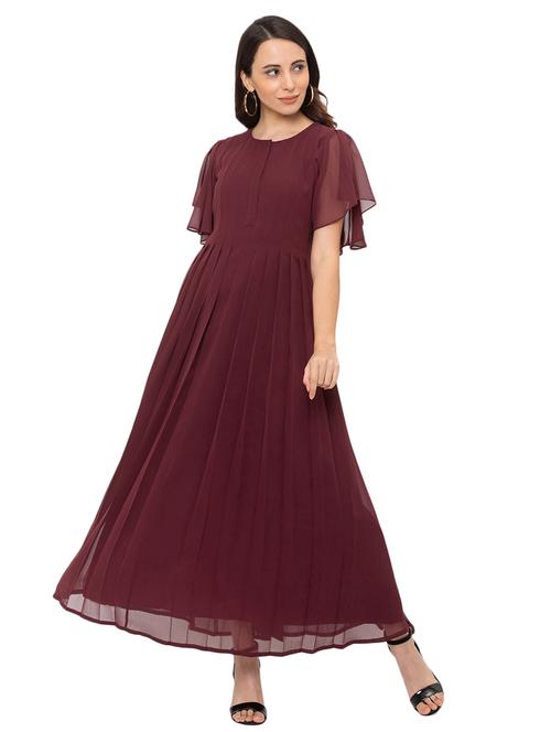 bell sleeved solid fit & flare dress - 17776391 - Standard Image - 1