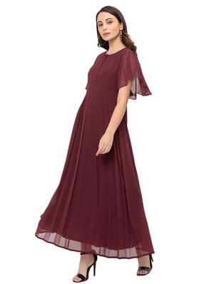 bell sleeved solid fit & flare dress - 17776391 - Standard Image - 2