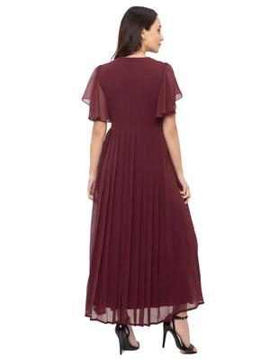 bell sleeved solid fit & flare dress - 17776391 - Standard Image - 3