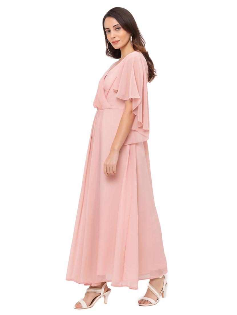 cape sleeved flared gown dress - 17776393 - Zoom Image - 2