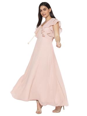 ruffle sleeved solid fit & flare dress - 17776402 - Standard Image - 2