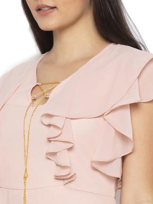 ruffle sleeved solid fit & flare dress - 17776402 - Standard Image - 4
