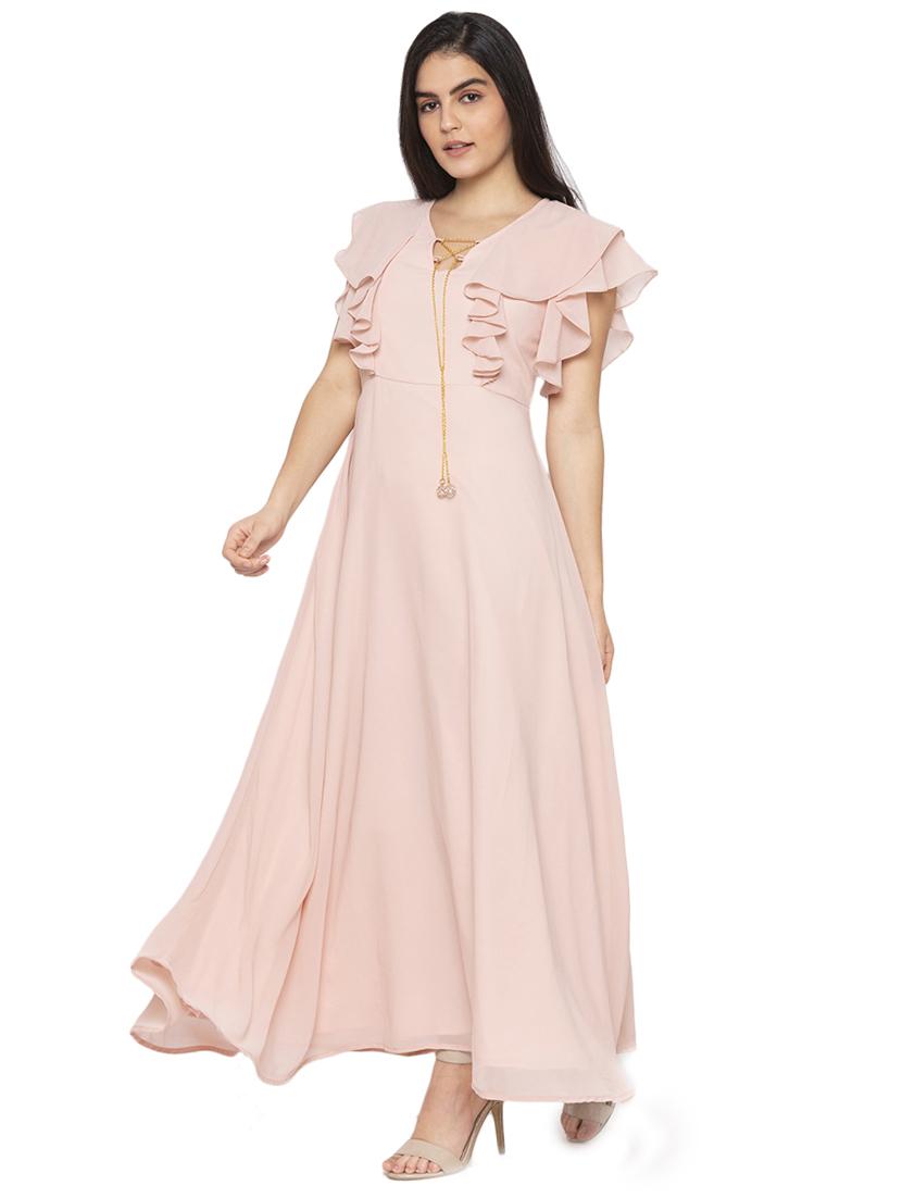 ruffle sleeved solid fit & flare dress - 17776402 - Zoom Image - 1