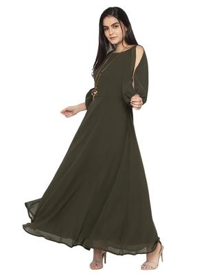 slit sleeved solid fit & flare dress - 17776403 - Standard Image - 2