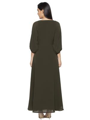 slit sleeved solid fit & flare dress - 17776403 - Standard Image - 3