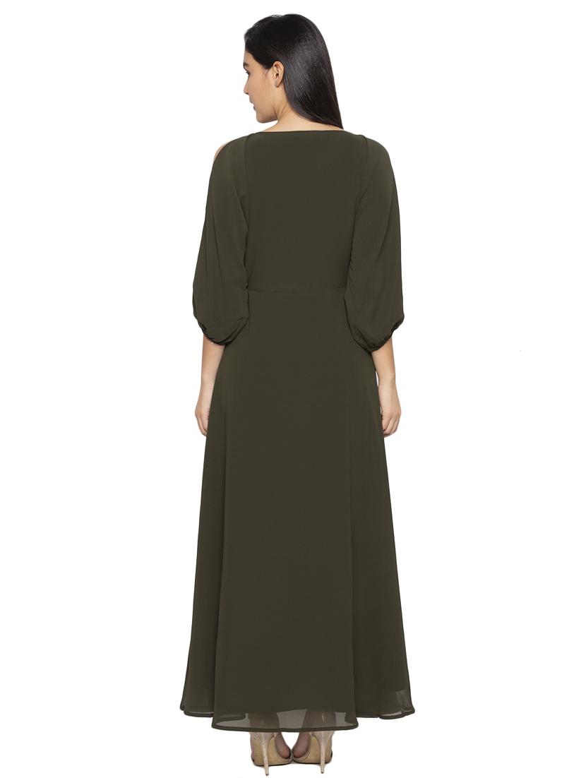 slit sleeved solid fit & flare dress - 17776403 - Zoom Image - 3