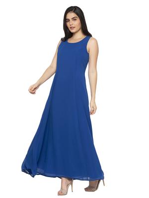 round neck solid fit & flare dress - 17776408 - Standard Image - 2