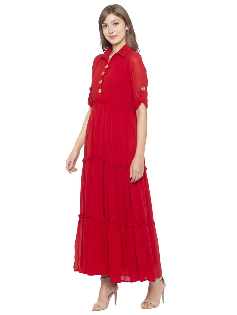 button detail tiered fit & flare dress - 17776434 - Zoom Image - 2