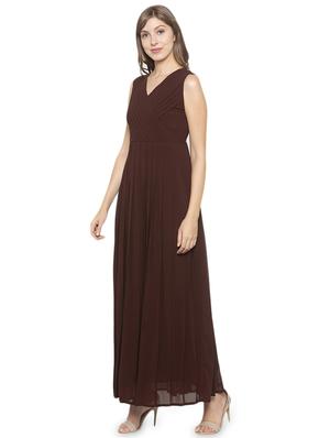 v-neck solid fit & flare dress - 17776449 - Standard Image - 2
