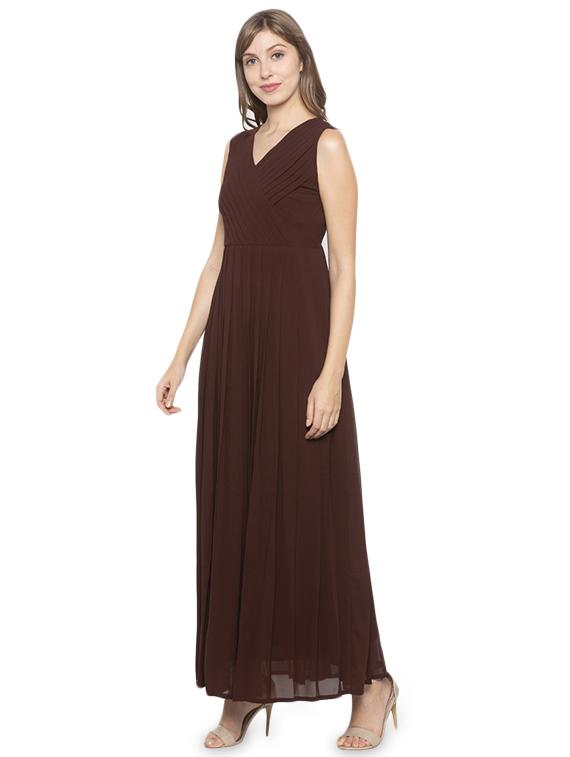 v-neck solid fit & flare dress - 17776449 - Zoom Image - 2