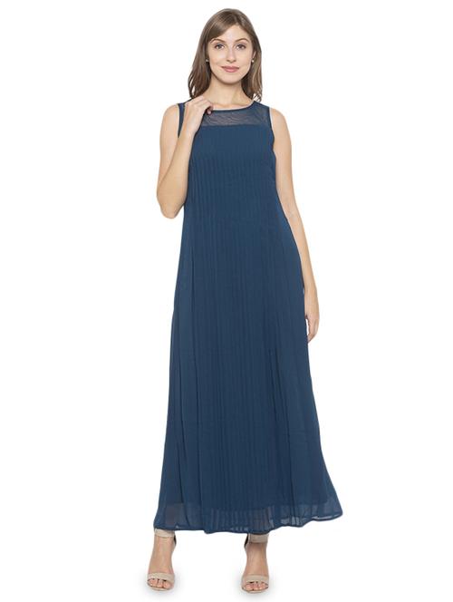 mesh panel solid fit & flare dress - 17776450 - Standard Image - 1