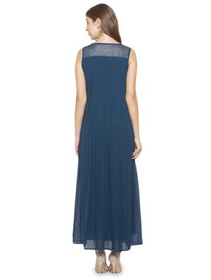 mesh panel solid fit & flare dress - 17776450 - Standard Image - 3