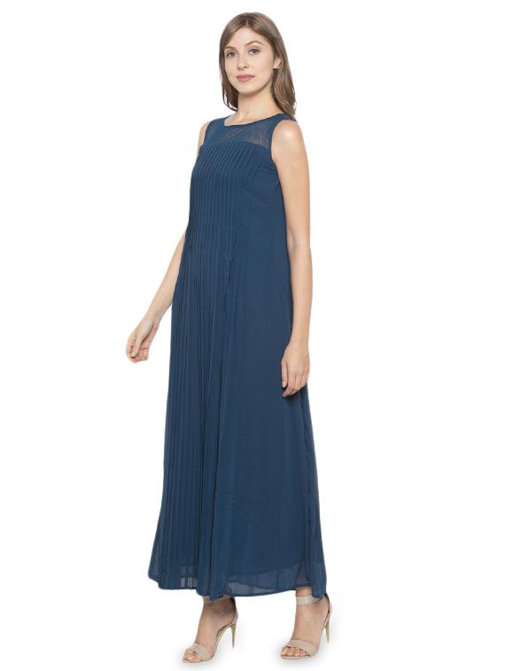 mesh panel solid fit & flare dress - 17776450 - Zoom Image - 2
