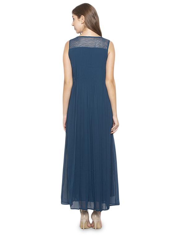 mesh panel solid fit & flare dress - 17776450 - Zoom Image - 3