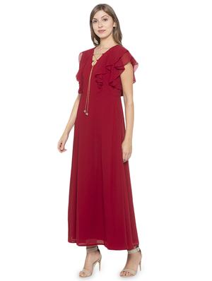 ruffle sleeved solid fit & flare dress - 17776452 - Standard Image - 2