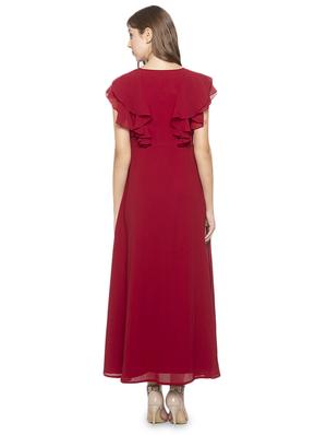 ruffle sleeved solid fit & flare dress - 17776452 - Standard Image - 3