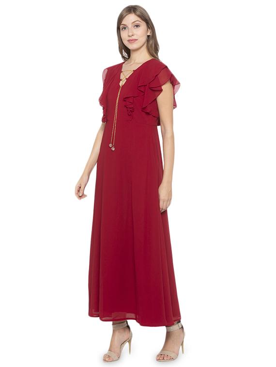 ruffle sleeved solid fit & flare dress - 17776452 - Zoom Image - 2