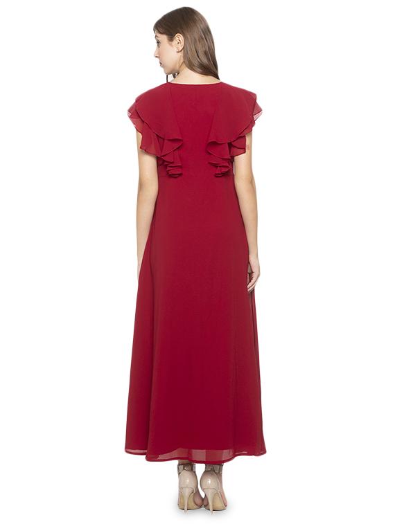 ruffle sleeved solid fit & flare dress - 17776452 - Zoom Image - 3
