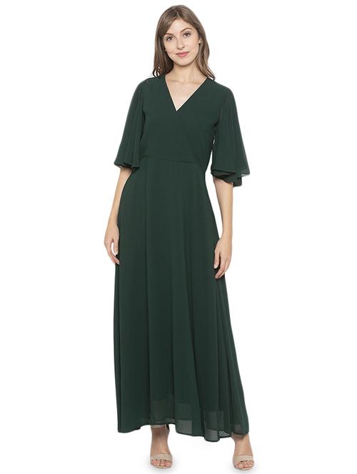 bell sleeved solid fit & flare dress - 17776454 - Standard Image - 1