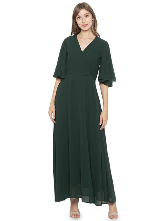 bell sleeved solid fit & flare dress - 17776454 - Zoom Image - 1