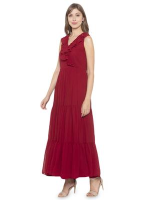 ruffle detail solid fit & flare dress - 17776466 - Standard Image - 2