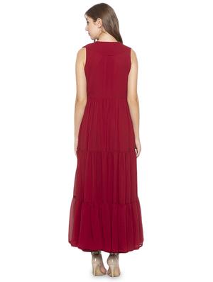 ruffle detail solid fit & flare dress - 17776466 - Standard Image - 3