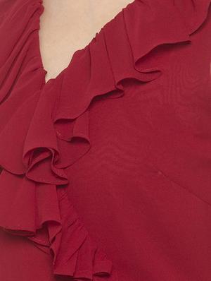 ruffle detail solid fit & flare dress - 17776466 - Standard Image - 4
