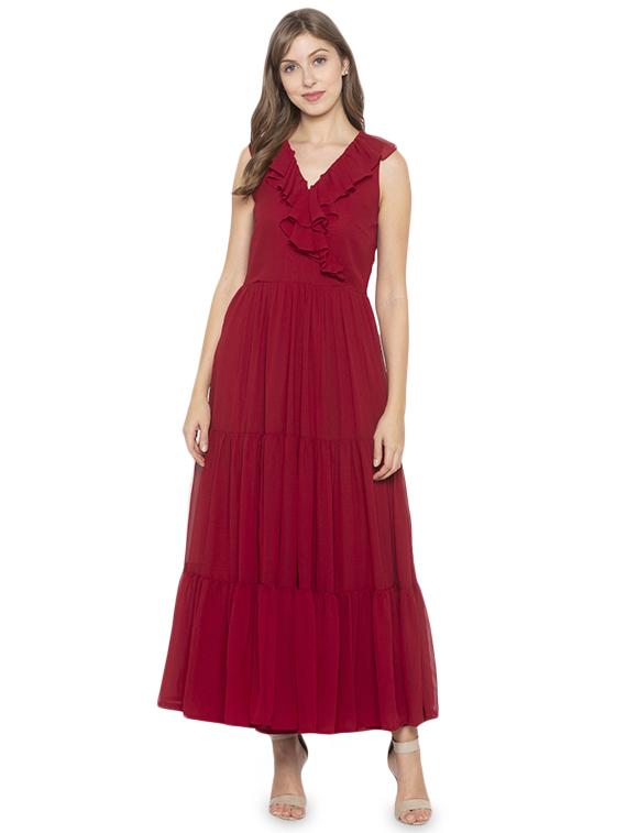 ruffle detail solid fit & flare dress - 17776466 - Zoom Image - 1