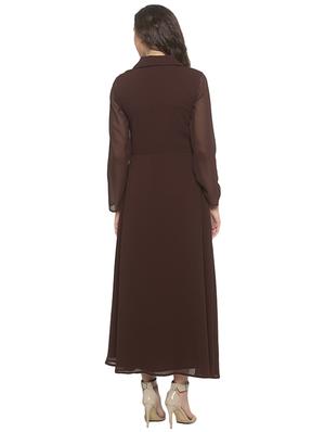 tie up neck solid fit & flare dress - 17776472 - Standard Image - 3