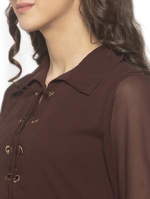 tie up neck solid fit & flare dress - 17776472 - Standard Image - 4