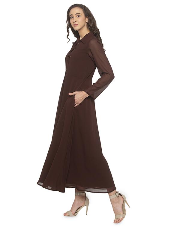 tie up neck solid fit & flare dress - 17776472 - Zoom Image - 2