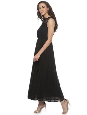 mesh panel solid fit & flare dress - 17776480 - Standard Image - 2