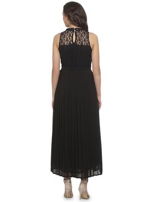 mesh panel solid fit & flare dress - 17776480 - Standard Image - 3