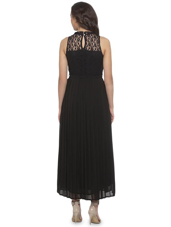 mesh panel solid fit & flare dress - 17776480 - Zoom Image - 3