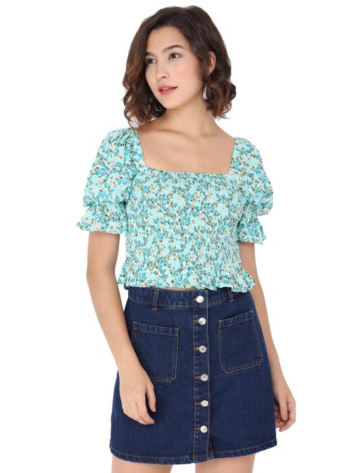 puff sleeve floral crop top - 17776561 - Standard Image - 1