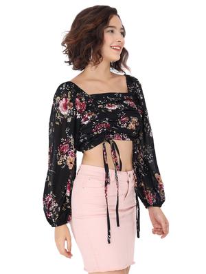 bishop sleeve ruched floral crop top - 17776564 - Standard Image - 2