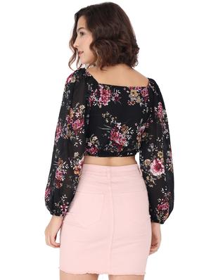 bishop sleeve ruched floral crop top - 17776564 - Standard Image - 3
