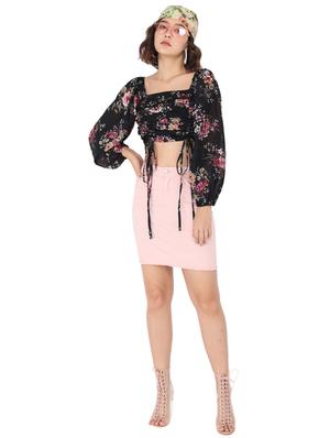 bishop sleeve ruched floral crop top - 17776564 - Standard Image - 4