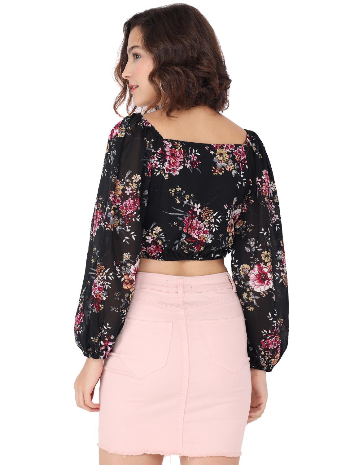 bishop sleeve ruched floral crop top - 17776564 - Zoom Image - 3