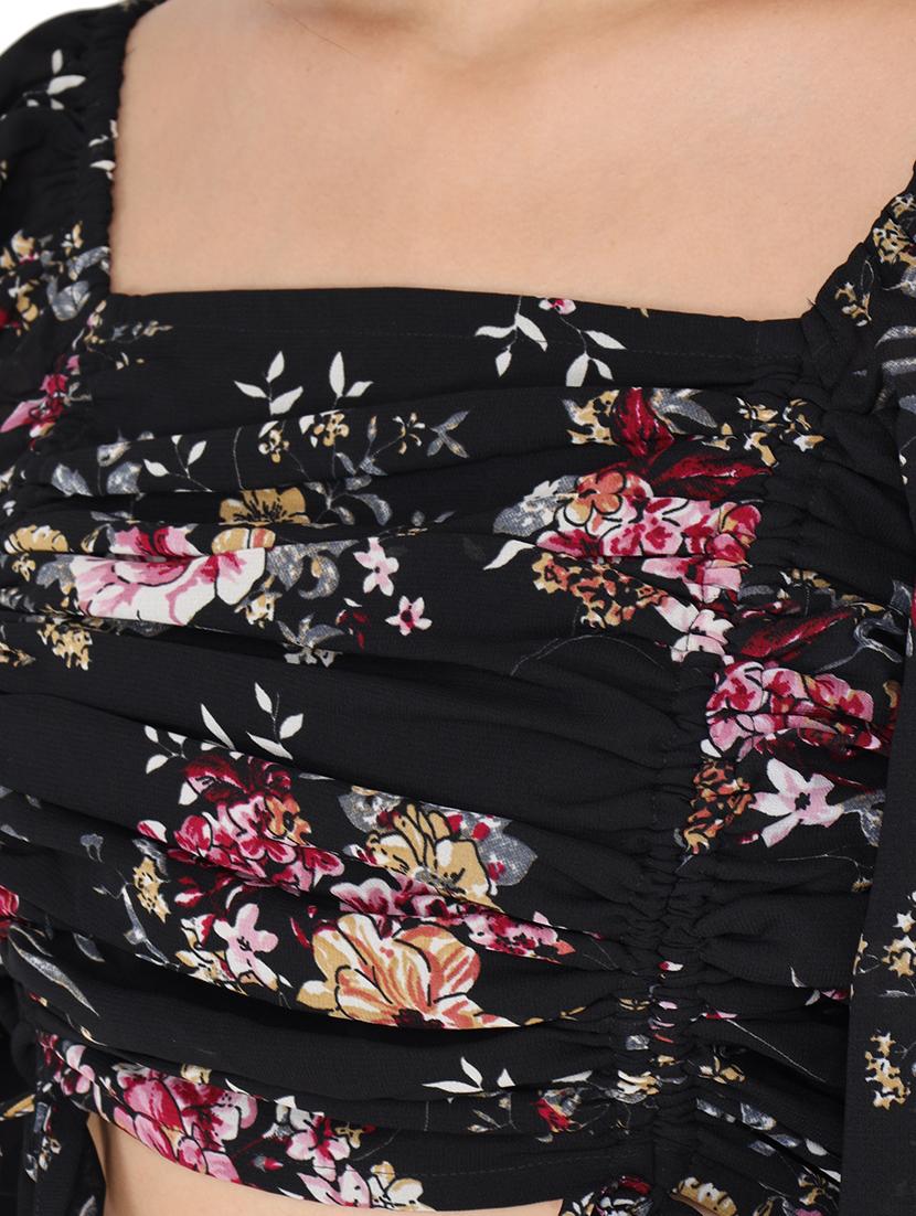 bishop sleeve ruched floral crop top - 17776564 - Zoom Image - 5