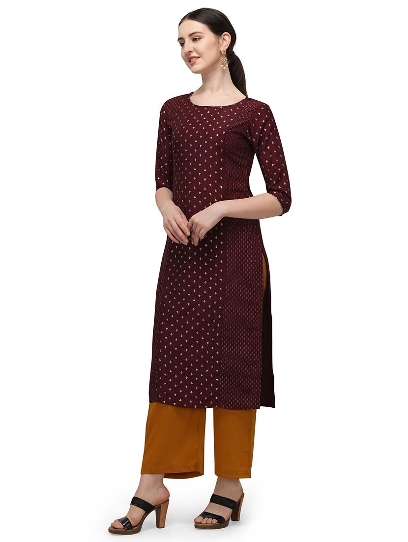 maroon silk blend straight kurta - 17777156 - Zoom Image - 2