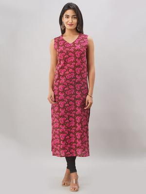 floral printed straight kurta - 17777876 - Standard Image - 3